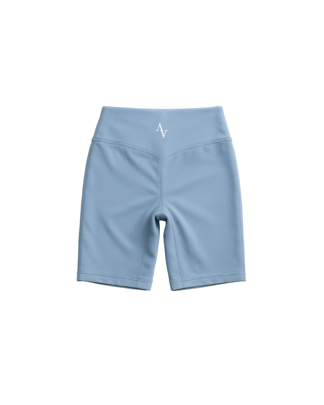 Light blue athletic shorts on a white background