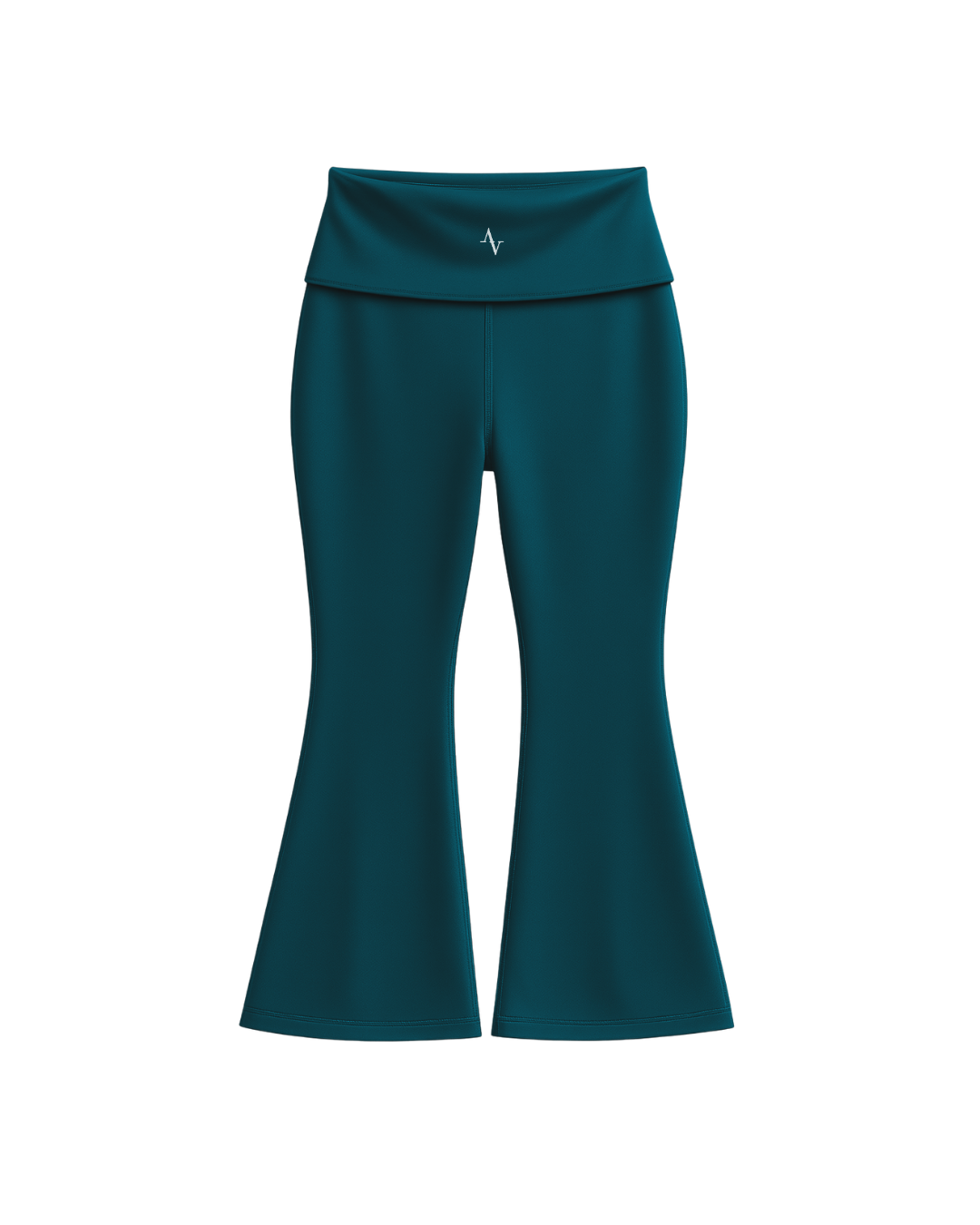 Teal flared pants on a white background