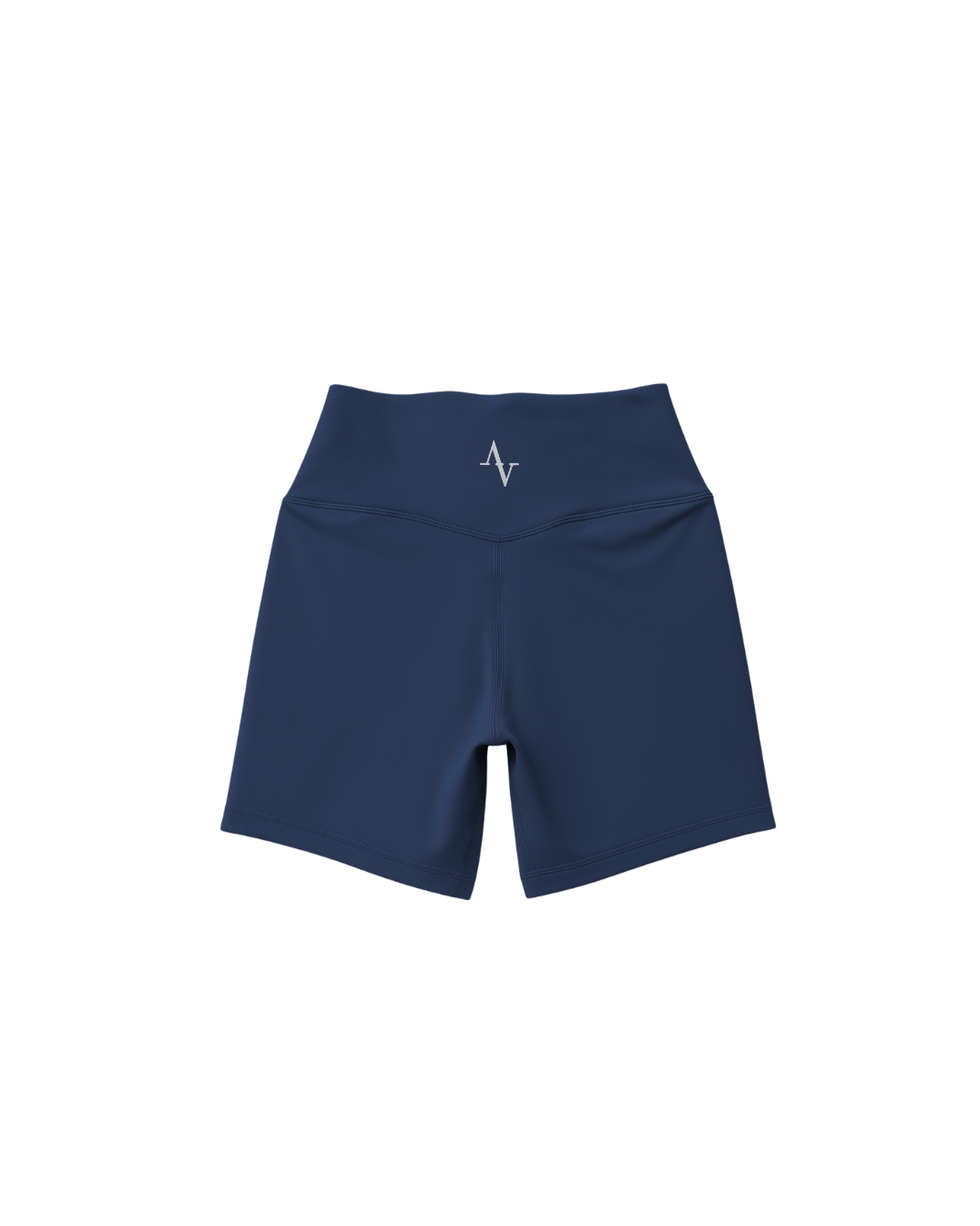 Navy blue shorts with a logo on a white background